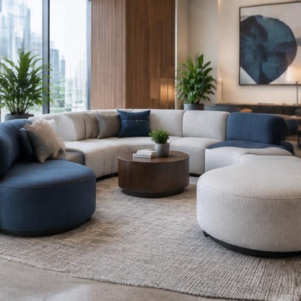 Modular lobby sofas produced by Woods Genie for commercial developments spaces