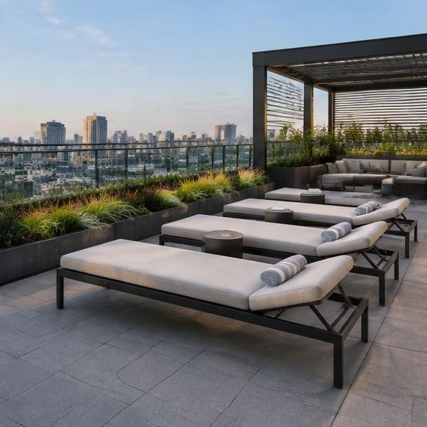 Rooftop loungers produced by Woods Genie for commercial developments spaces