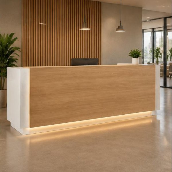 Reception desks produced by Woods Genie for corporate workplace spaces