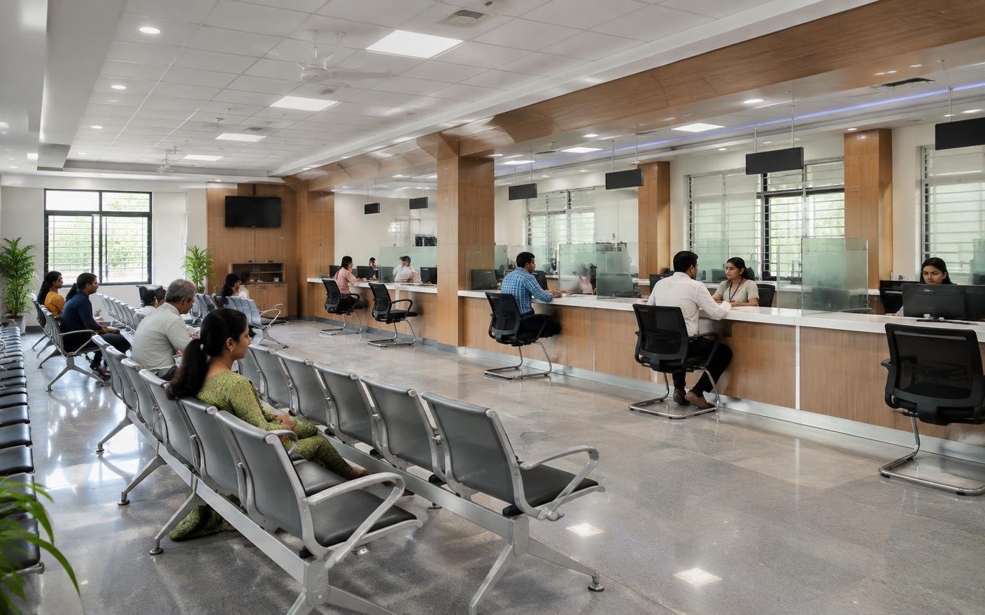Concept visualization of an accessible government public-service office and waiting area