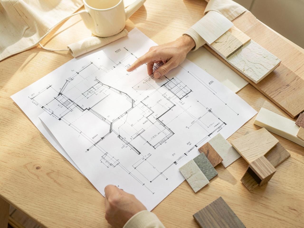 Planning drawings and material samples