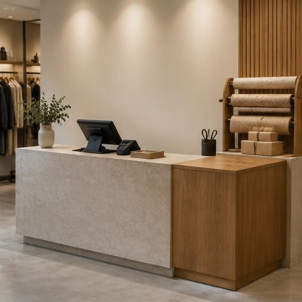 Cash & wrap counters produced by Woods Genie for retail showrooms spaces