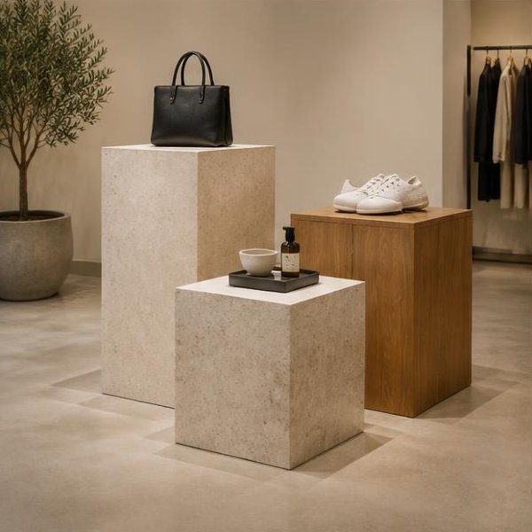Display plinths produced by Woods Genie for retail showrooms spaces