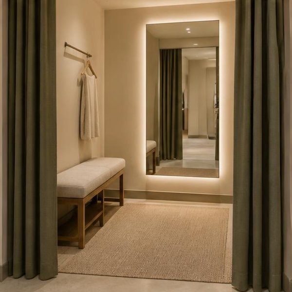 Fitting room furniture produced by Woods Genie for retail showrooms spaces